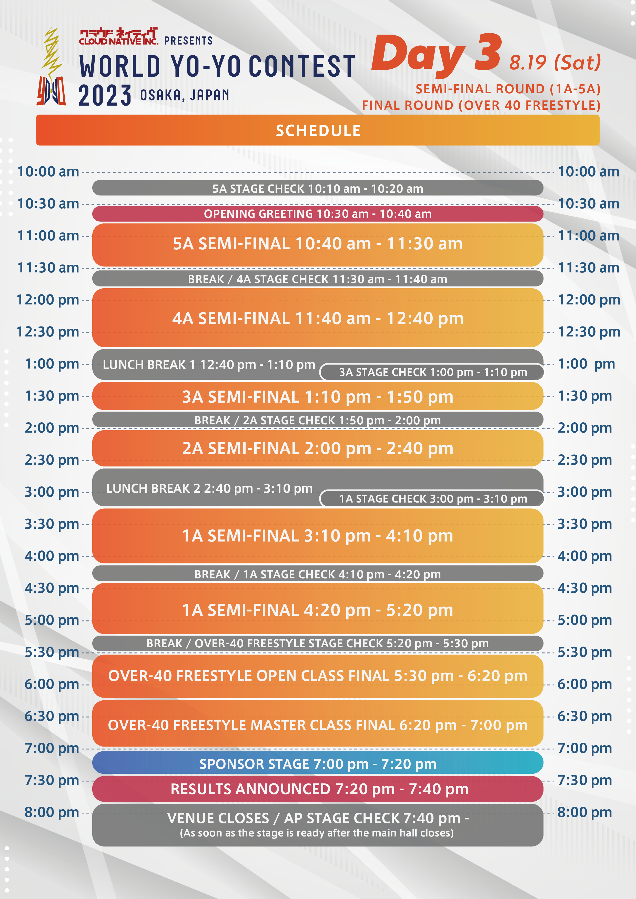 World Finals Schedule For Monday, October 2: 2023 SBT WGP-1 World Finals -  IJSBA